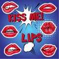 Empty comic collection trendy and Comic speech bubbles set with different emotions, lips and text Kiss me, Lips..